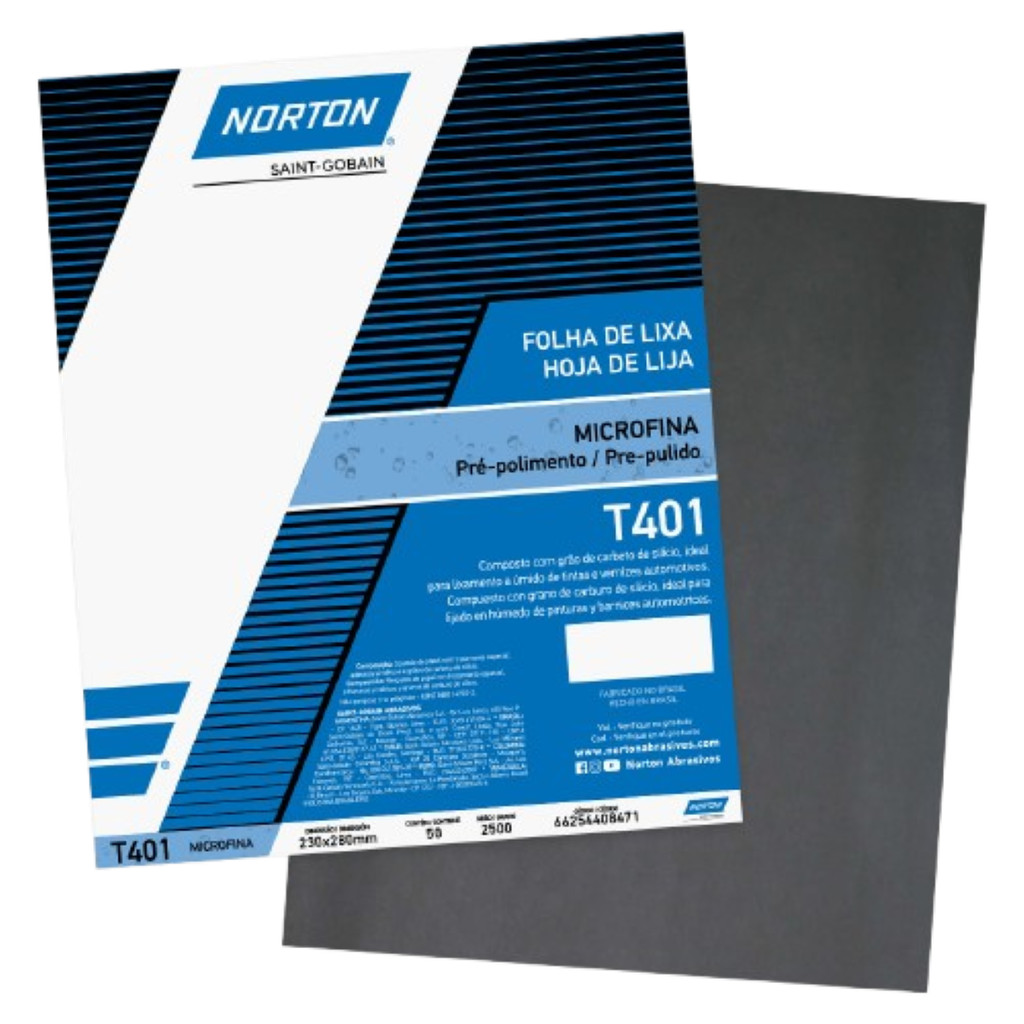 LIXA D'ÁGUA NORTON T401 MICROFINA VÁRIAS GRANULAÇÕES - PACOTE COM 50 FOLHAS