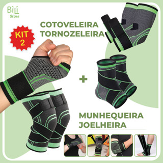 Kit 2 Tornozeleira Joelheira Munhequeira Cotoveleira Ortopedica Compressão Estabilizadora Elastica em Oferta na Shopee