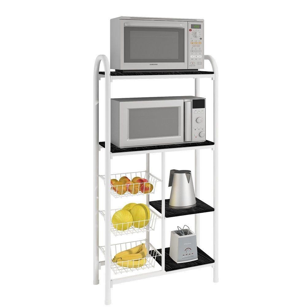 Fruteira Bélgica 3 Cestos 4 Estantes Bm Tubulares Branco/preto Rajado - Home & Living