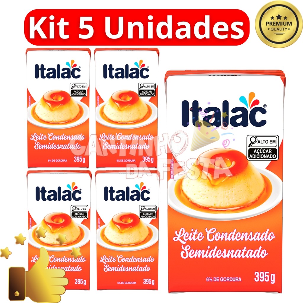 Kit 5 Unidades Leite Condensado ITALAC 395g Semidesnatado Para Doces, Sobremesas e Receitas