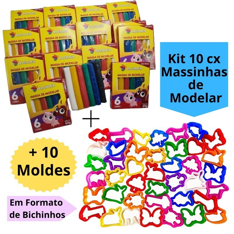 Kit 10 Cx Massinha de Modelar + 10 Cortador Molde Kit Festa Lembrancinha Infantil Escolar em Oferta na Shopee