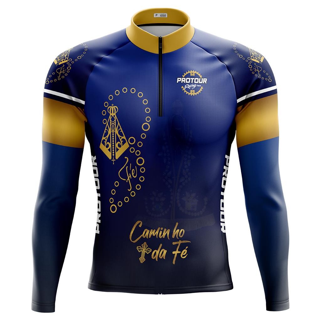 Camisa Ciclismo Camiseta Ciclista Roupa de Ciclismo Masculina Manga Longa Pro Tour Santa Dourada Protecao UV+50