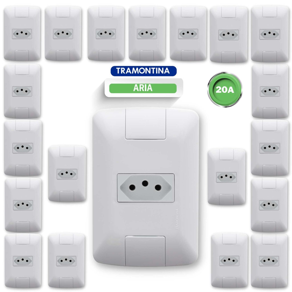 Conjunto 4x2 Tomada 2P+T Tramontina Aria 20A Kit 20 Unidades