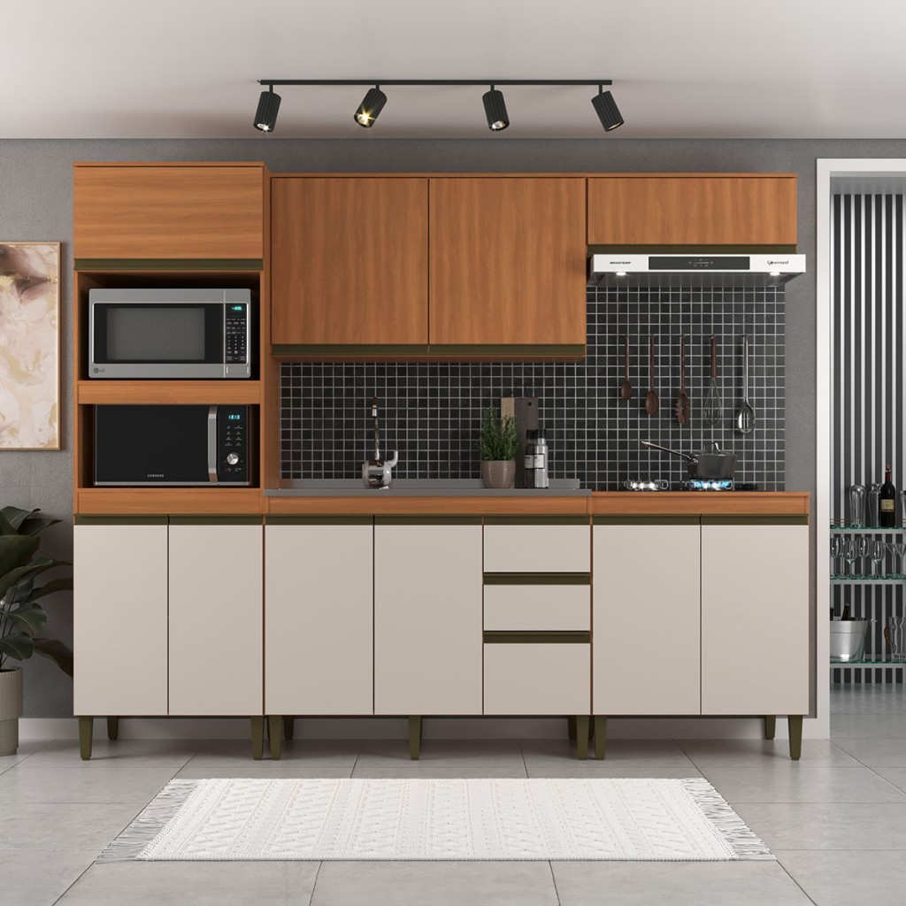 Cozinha Completa Cecilia 10 Portas 3 Gavetas Frejó/Off White - Jcarvalho em Oferta na Shopee