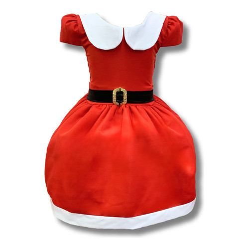 Vestido Infantil Natal Mamãe Noel Vermelho Com Cinto Preto
