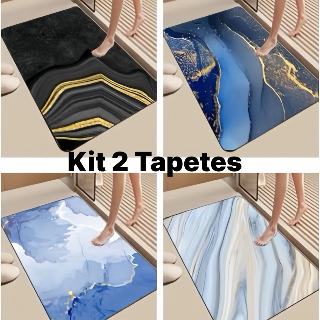 Kit 2 Tapete Absorvente Antiderrapante Para Banheiro/Porta De Entrada padrão de mármore envio imediato