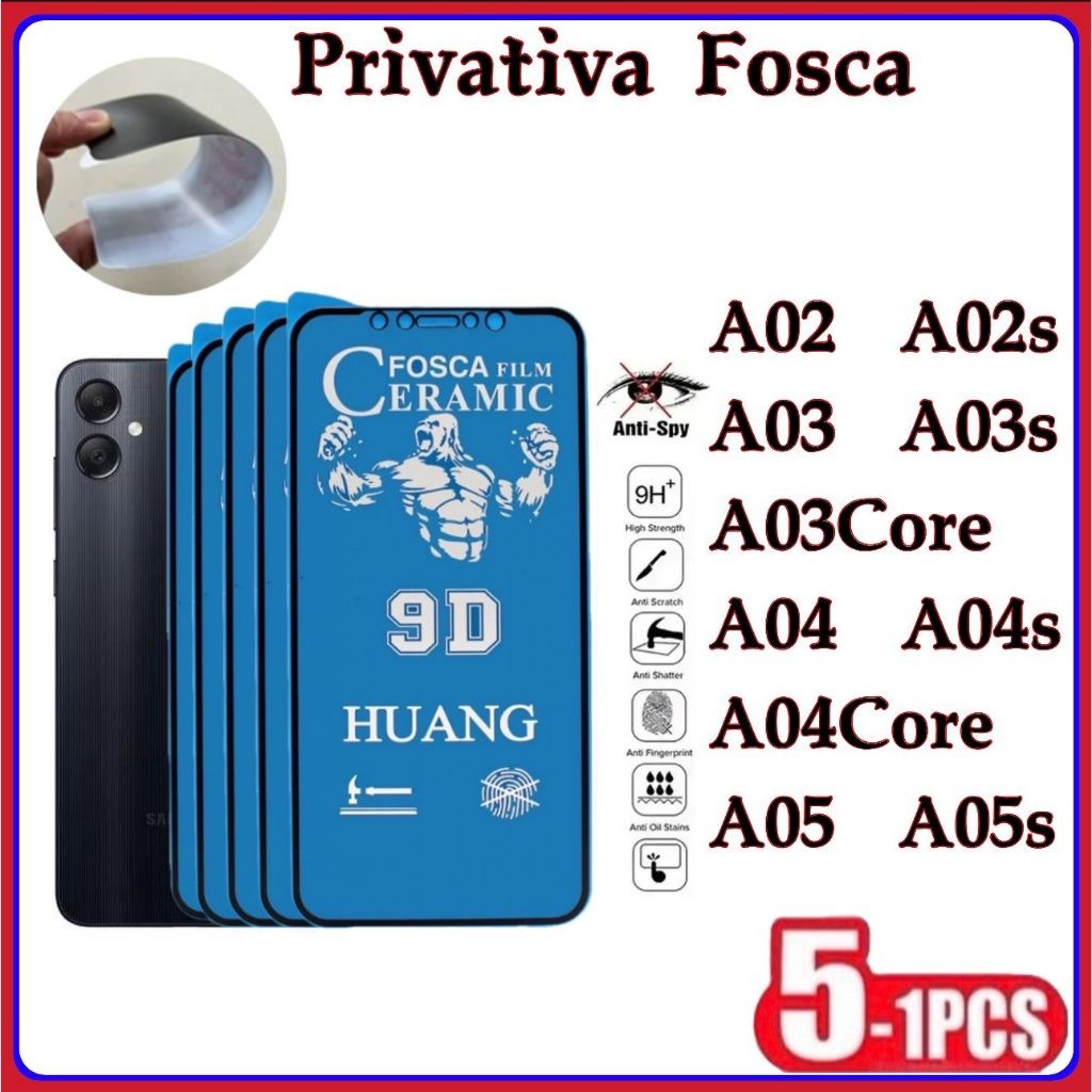 Película Privativa Fosca Anti-Spy Matte Cerâmica Hidrogel Samsung A02 A02S A03 A03S A03CORE A04 A04S A04CORE A05 A05S