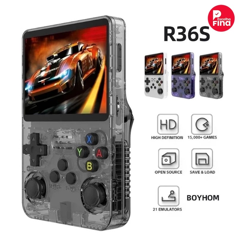 A pronta entrega console portátil R36S 64g Linux tela IPS 3.5 polegadas + de 15000 jogos vídeo game