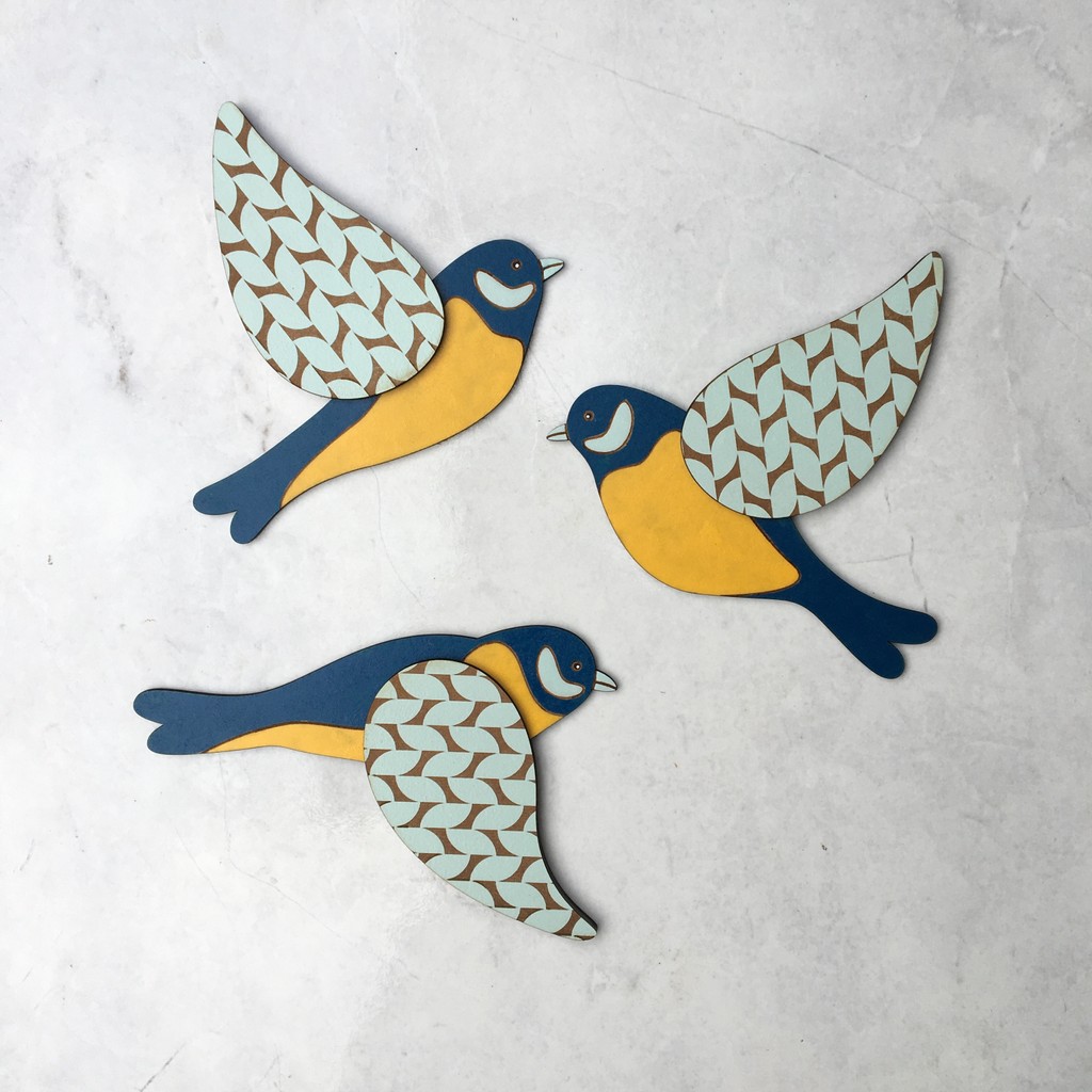 Trio de Pássaros Para Parede MDF Decorativo Easy