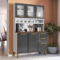 Cozinha Compacta de Aço 6 Portas 3 Vid 2 Gav Bella Bertolini