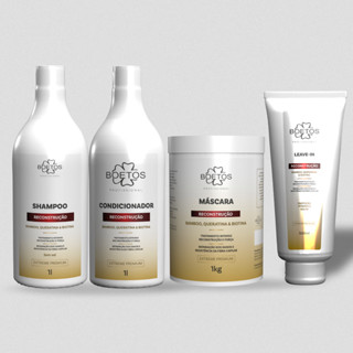 Kit Reconstrução Bamboo, queratina e biotina shampoo, mascara, condicionador, leave in Boetos Profissional Premium em Oferta na Shopee