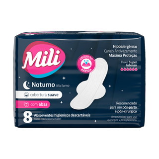 Absorvente Mili Noturno Suave com Abas 8 Unidades em Oferta na Shopee