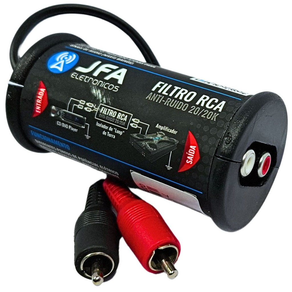 FILTRO ANTIRRUÍDO RCA JFA - ELIMINA RUÍDOS COM BLINDAGEM ELETROMAGNÉTICA PARA SOM AUTOMOTIVO