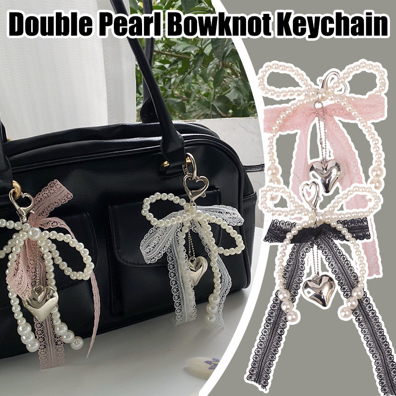 Chaveiro Com Laço De Pérola Dupla-Ornamento De Suspensão Y2K Para Menina-Corrente De Telefone De Renda Estilo Balé-Doce  em Oferta na Shopee