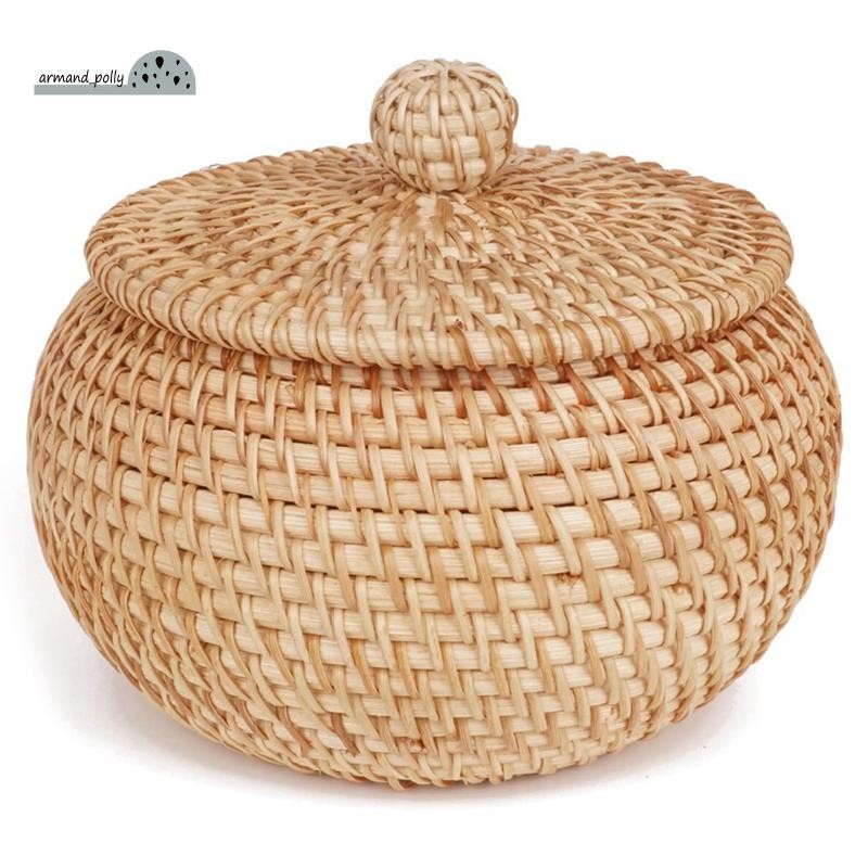 Cesta Redonda De Vime Com Tampa , De Lanches De Frutas Para Prateleira De Mesa