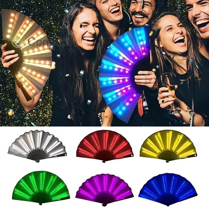 [EruditeCourtB] Ventilador Led Dobrável Brilhante Para Dança , Leque De Luz Noturna , Halloween , Natal , Rave , Acessór em Oferta na Shopee