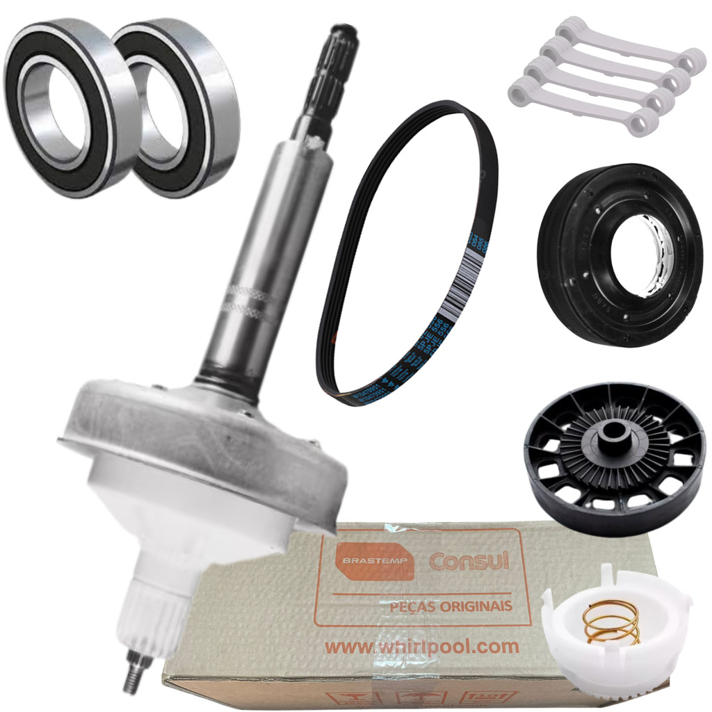 Kit Mecanismo Compativel Brastemp Eixo Curto Bwl11 Bwc09 11kg Câmbio Bwl09 Com Correia e Polia Lisa