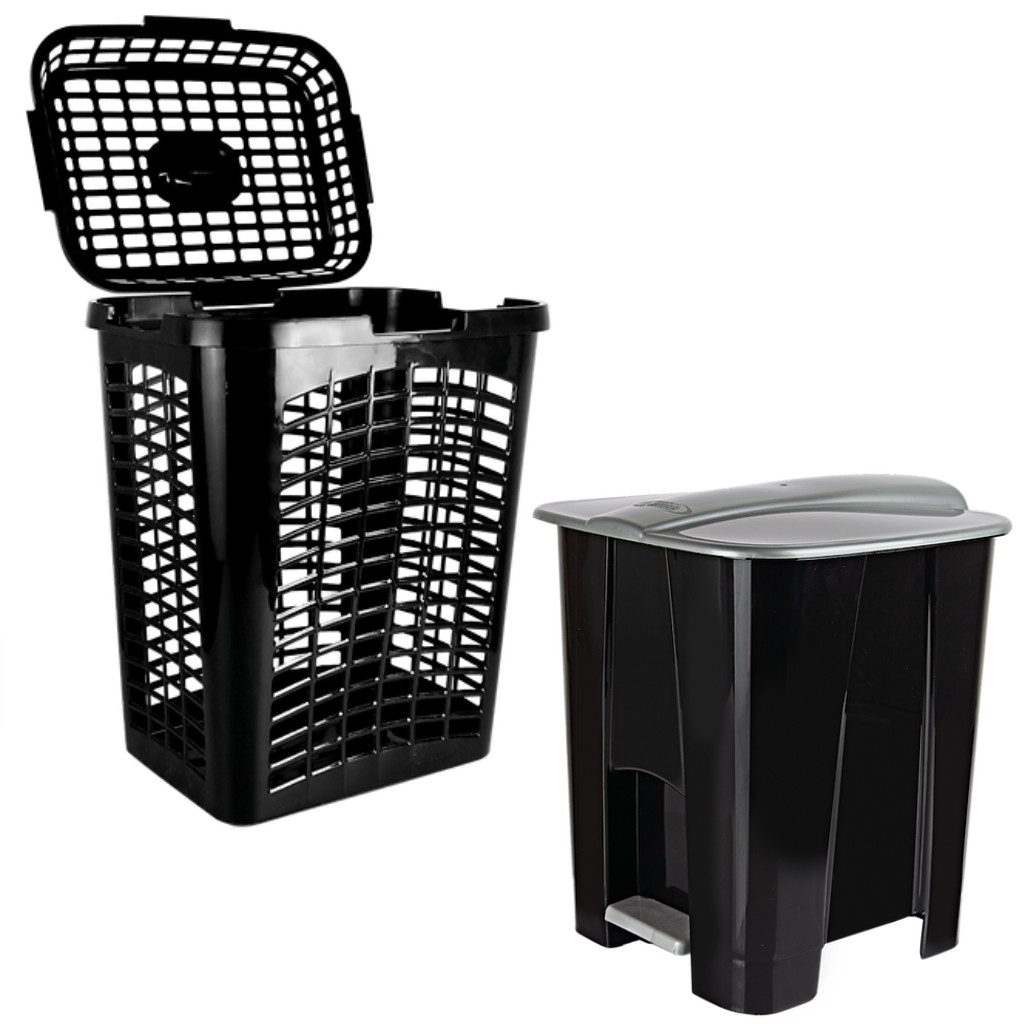 Kit Cesto Roupa Telado Vazado Infantil 35 Litros e Lixeira Infantil 8 Litros Com Pedal Organizador Para Crianças Lummar