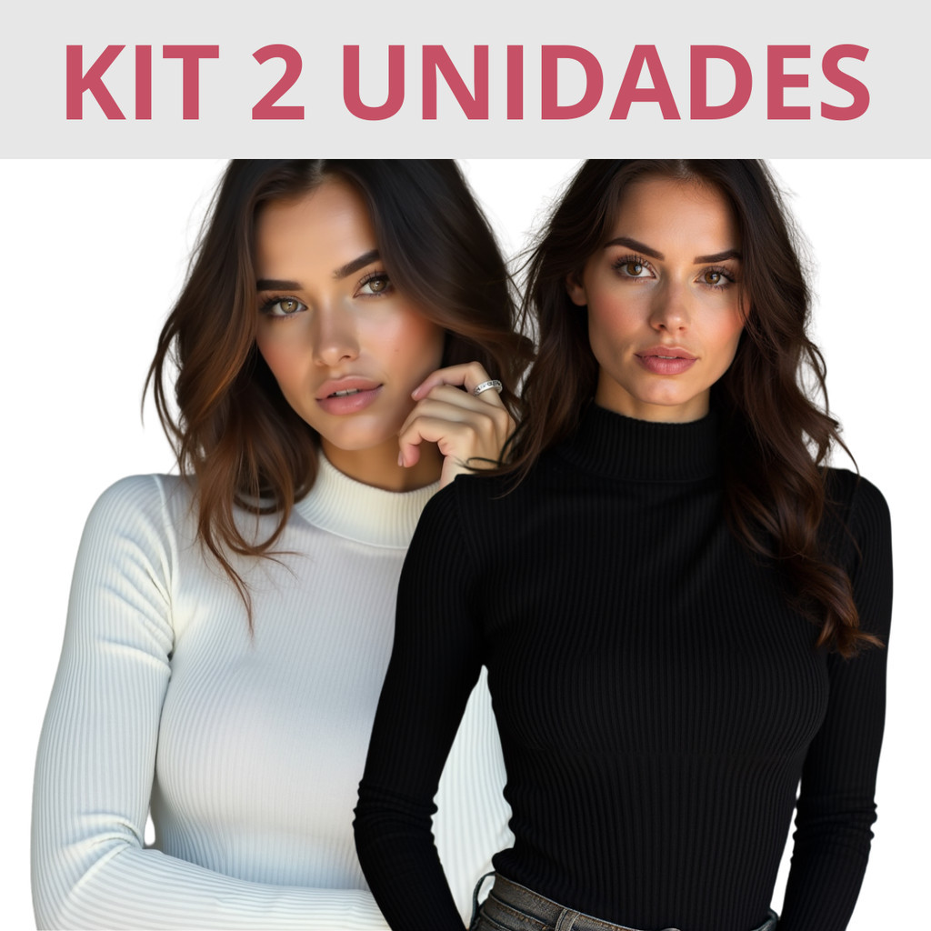 Kit com 2 Cacharrel Feminina Canelada Gola Alta Segunda Pele Blusa de Frio Manga Longa Premium em Oferta na Shopee
