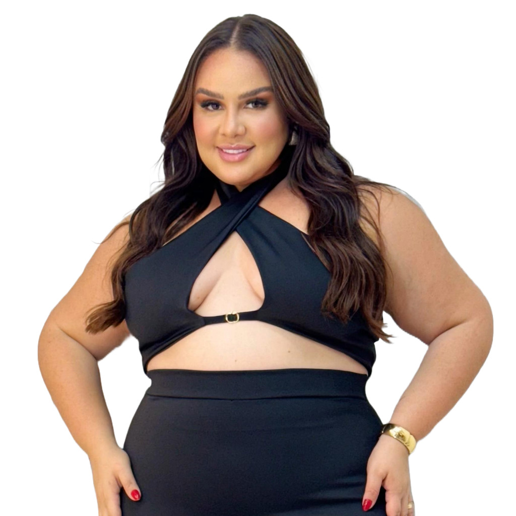 Conjunto Plus Size Feminino Cropped Tira e Saia Evangélica Moda Modesta Tamanhos 44 ao 50