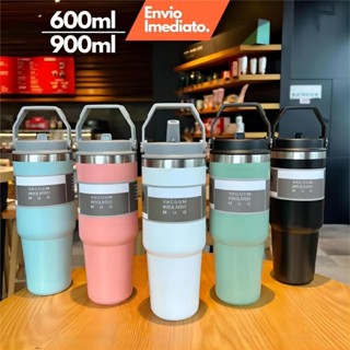 Garrafa Térmica 900ML Com Alça Flip Aço Inoxidável Isolamento Térmico Com Canudo Academia ...