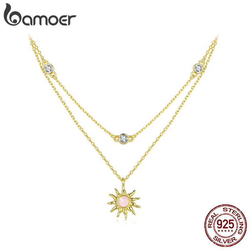 Bamoer 925 Prata Esterlina Colar Opala Sol Lua Jóias Presente Feminino