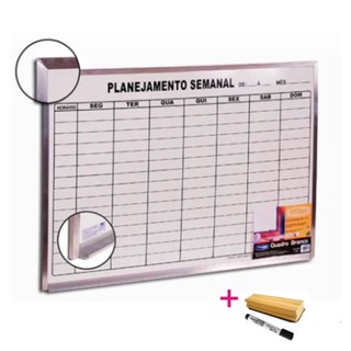 Quadro  Planejamento Semanal  90x60cm  Moldura Alumínio + 1 Apagdor e Marcador em Oferta na Shopee