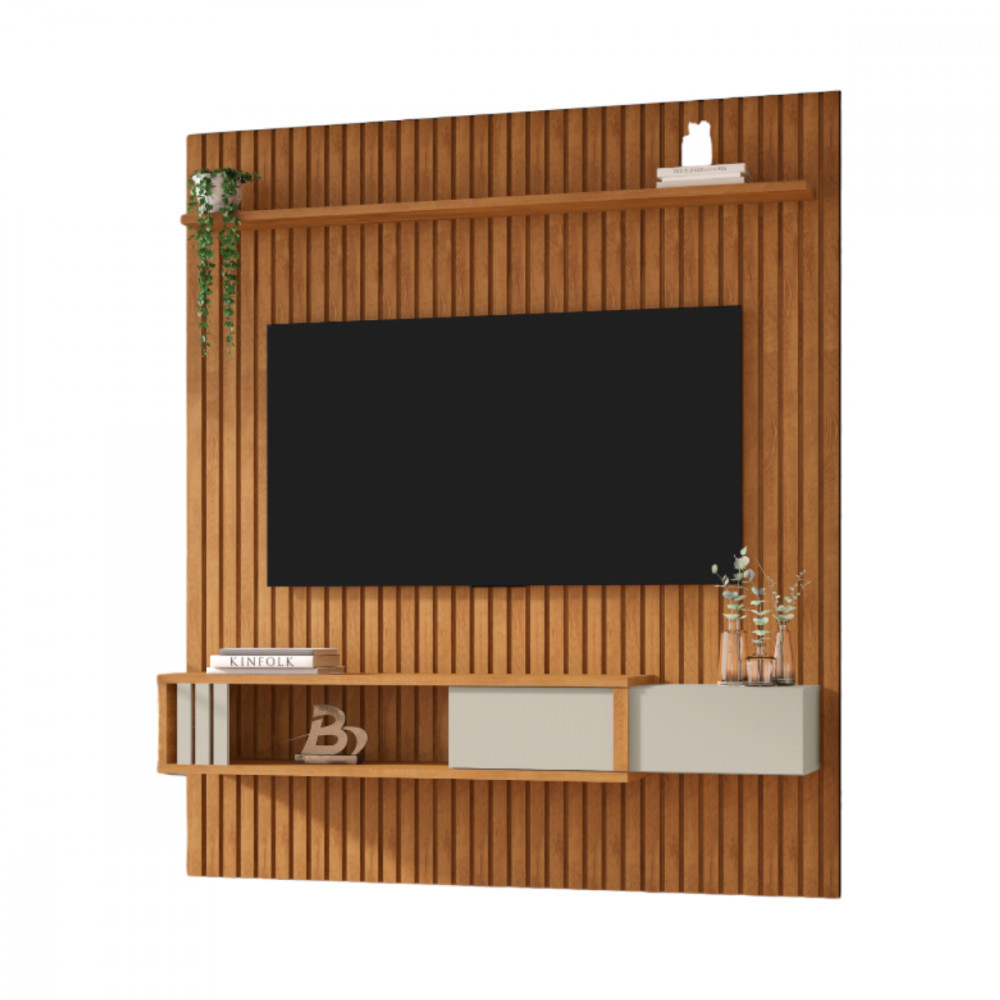 Painel Nassau TV até 75 Polegadas Ripado Naturalle Off White Bechara - Home & Living