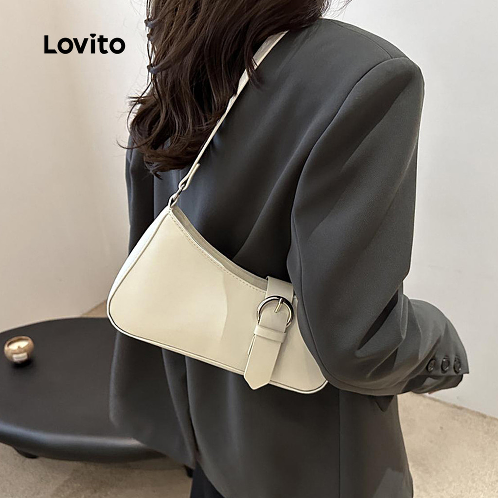 (Trendy) Lovito Bolsa Casual de axila com fivela de Metal liso, bolsa de ombro elegante e pequena para mulheres LFA74003