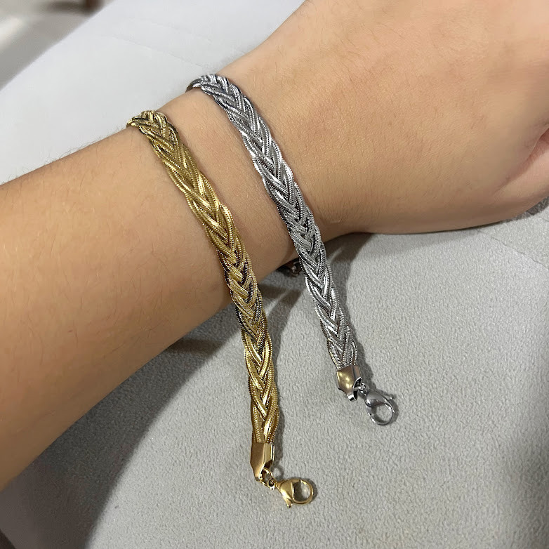 Pulseira Trançada 5 Fios em Aço Inoxidável