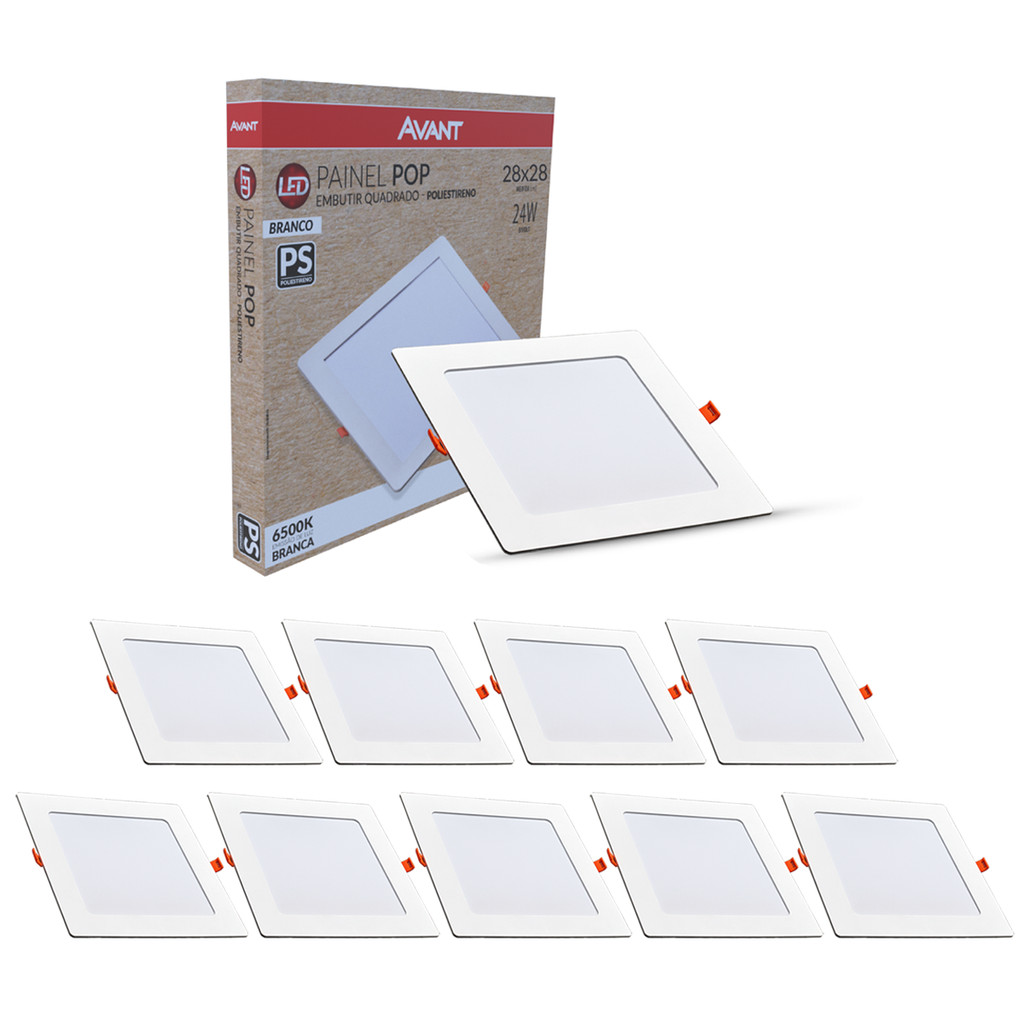 Kit 10 Painel led Plafon Pop Embutir 24w 6500k Branco Frio 30x30 110v/220v Quadrado Branco Cod:903021373-10 Avant em Oferta na Shopee
