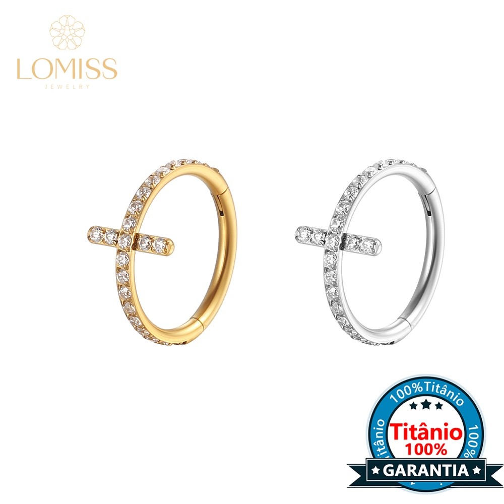Piercing Argola Clik Titânio PVD Cruz Zircônia Cravejada Lomiss piercing em Oferta na Shopee