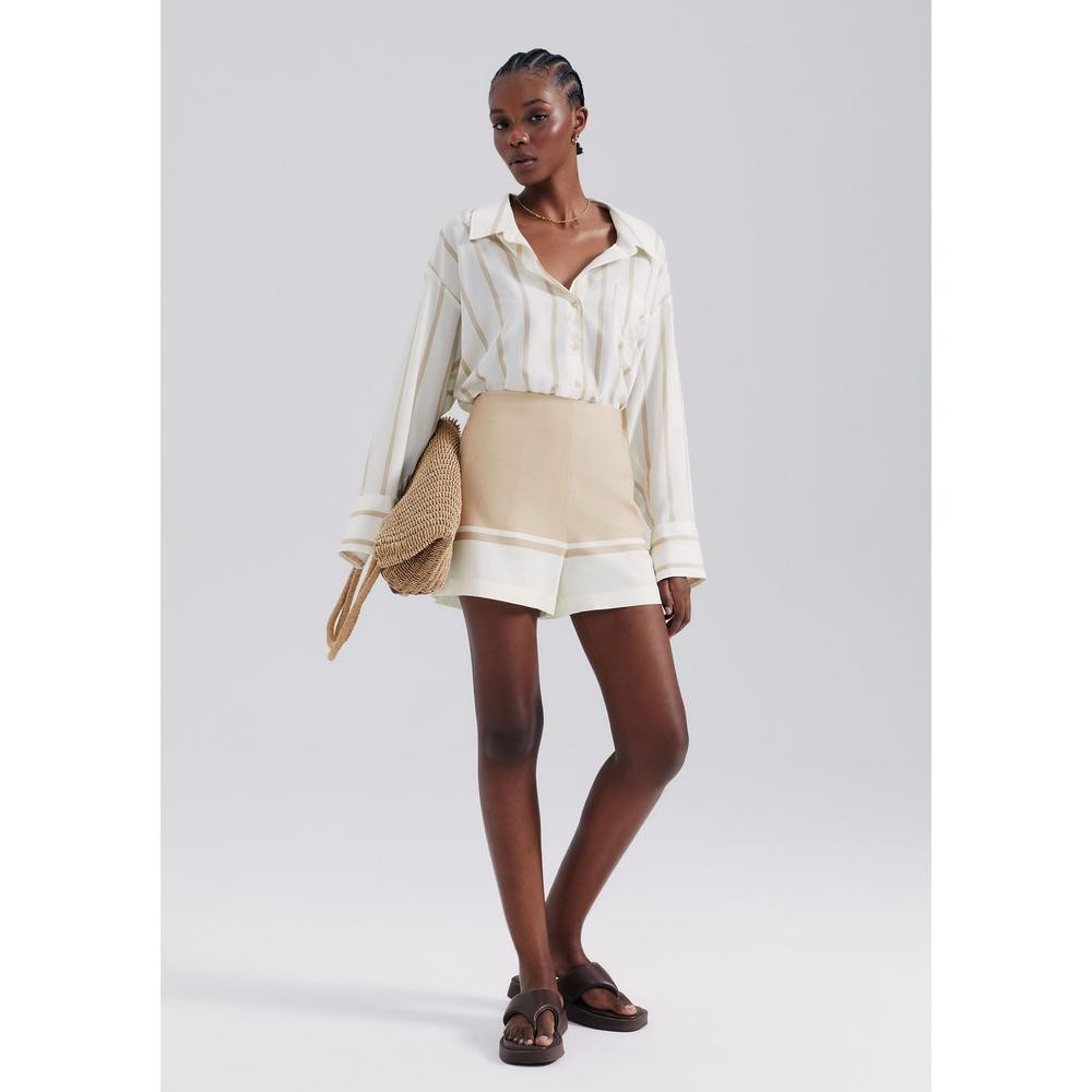 Shorts Feminino Bicolor Cintura Alta Com Linho Hering