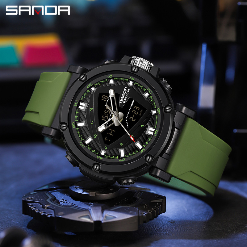 SANDA Triangle Display Relógio Masculino Moderno Simples Multifuncional À Prova D'água SD9052-3
