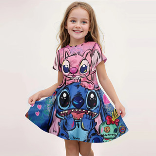 Stitch Festa Casual Casa Vestidos Para 3-14 Anos Crianças Bebê Menina Impressão 3D Imitação De Algodão Vestido De Mangas em Oferta na Shopee