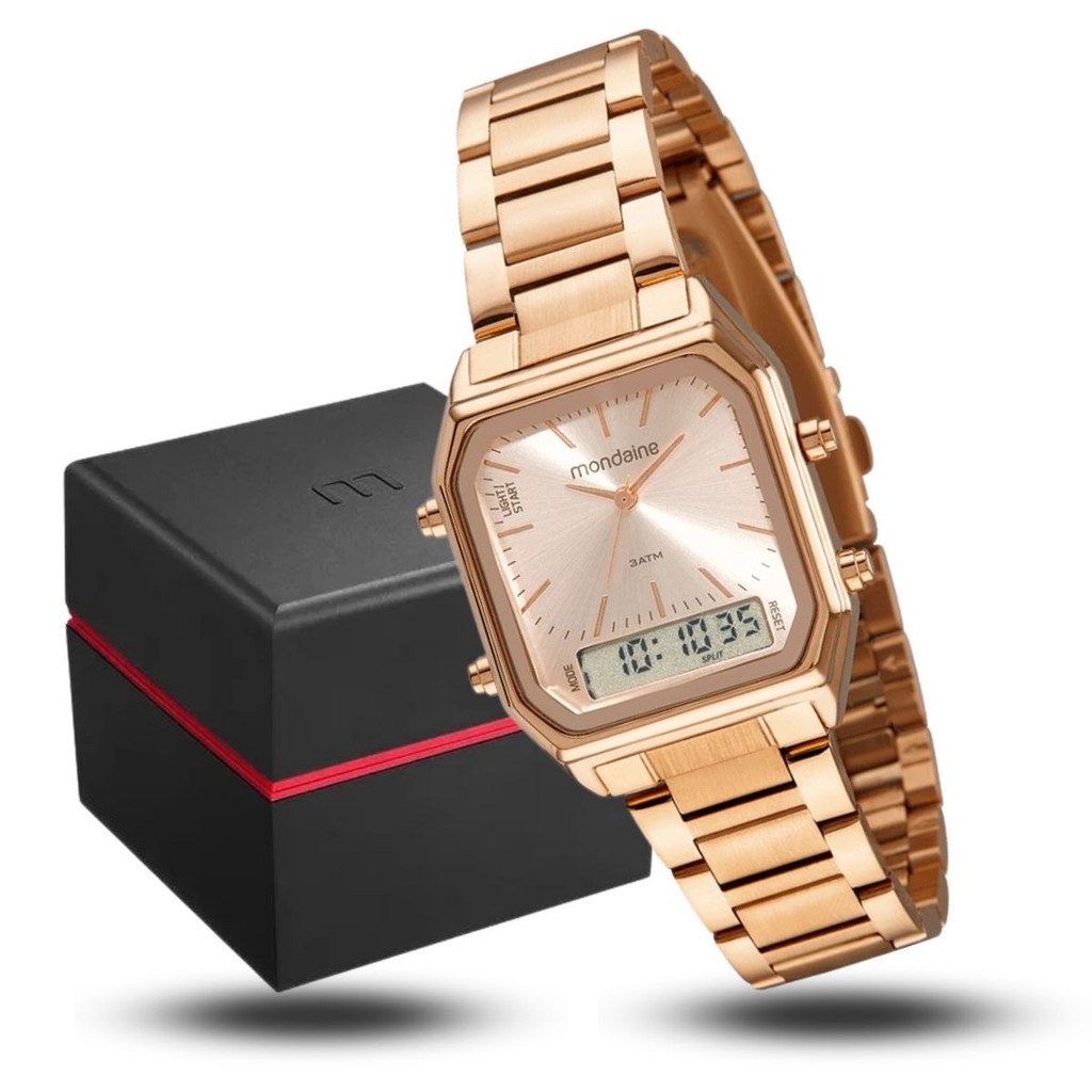 Relógio Feminino Mondaine Quadrado Anadigi Rosé Original