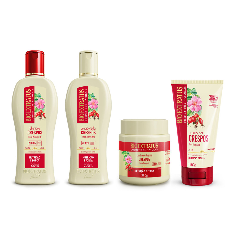 Kit Crespos Shampoo, Condicionador, Banho de Creme 250mL e Finalizador 150g Bio Extratus