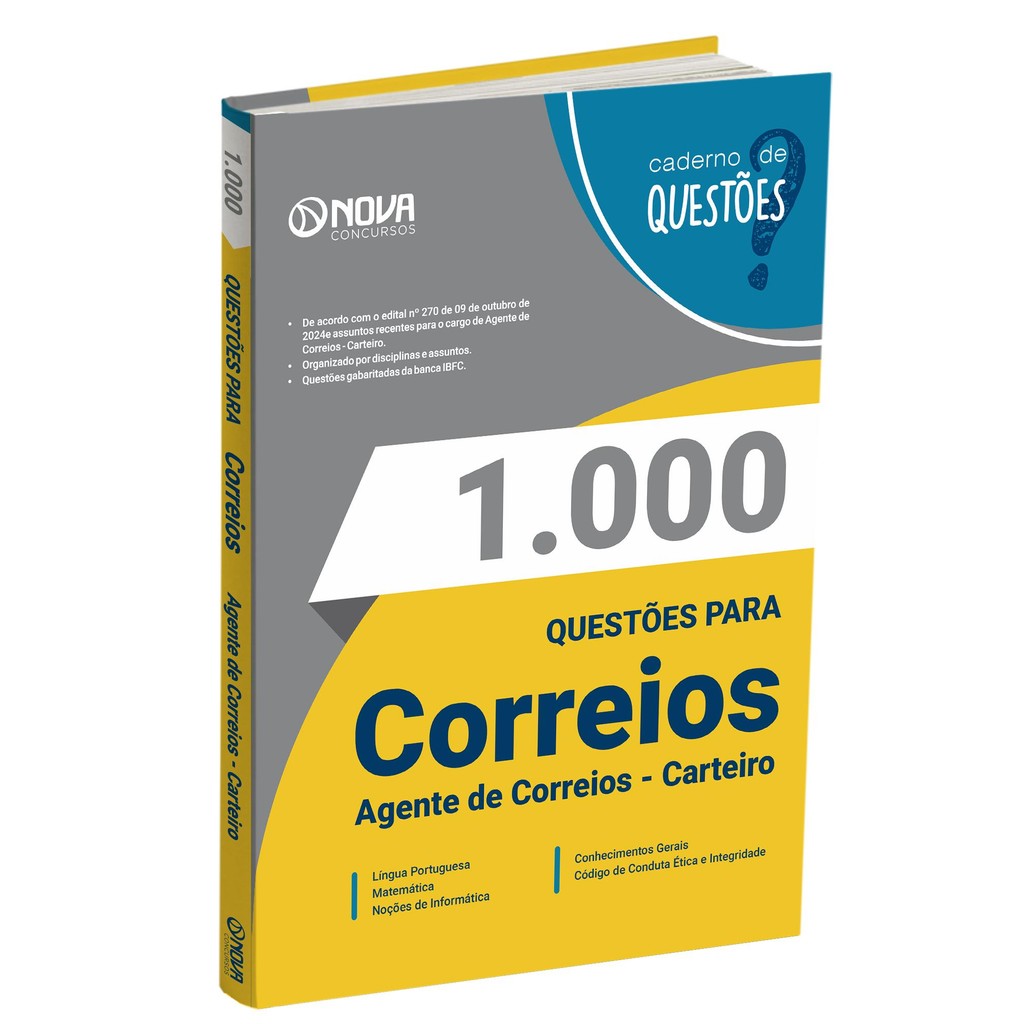 Imagem Livro 1.000 Questões Gabaritadas Correios - Agente de Correios - Carteiro