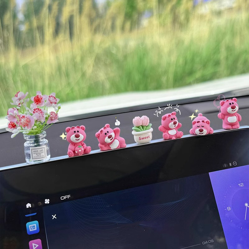 7 Pçs/Set Morango Urso Ornamento Decoração Interior Do Carro Auto Espelho Retrovisor Painel Acessórios De Para Casa