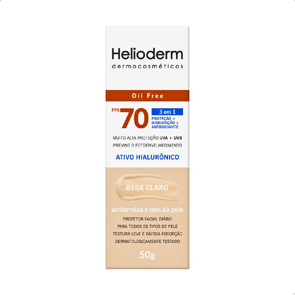 Protetor Solar Facial FPS70 Cor Bege Claro 50g Helioderm