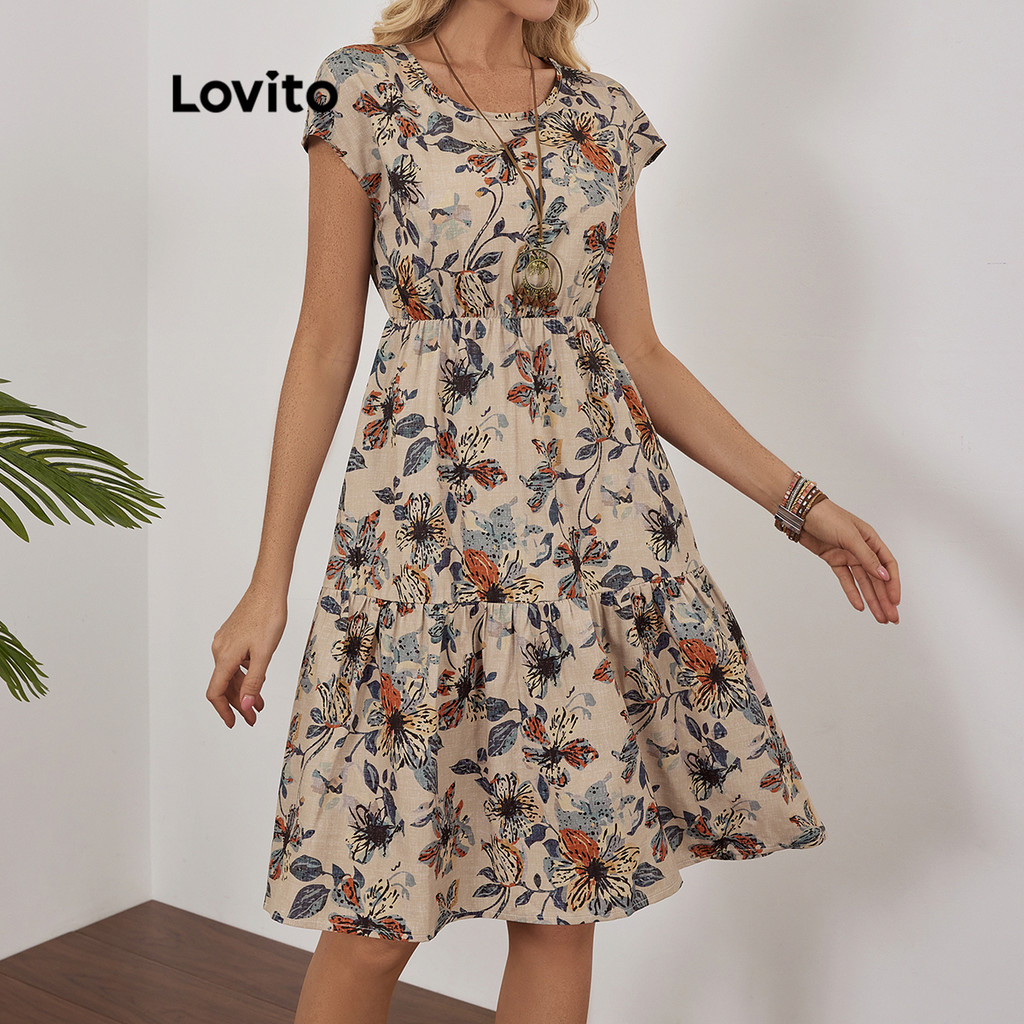 Lovito Vestido Casual Ditsy Floral Em Camadas Para Mulheres LBL18235 - Women Clothes
