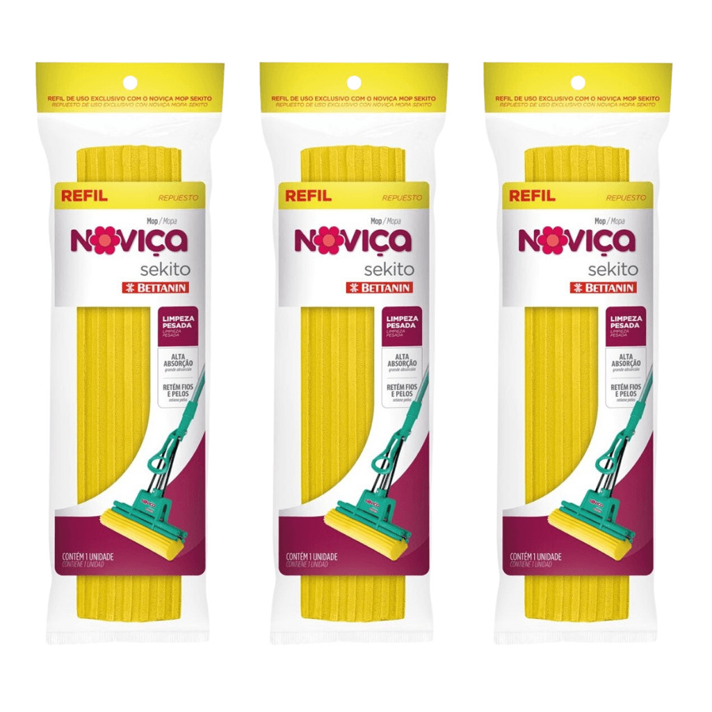 Kit Refil Mop Sekito Noviça 3 unidades em Oferta na Shopee