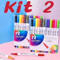 Kit 2 12 Cores Caneta Brush Ponta Pincel Lettering Duas Pontas marisa
