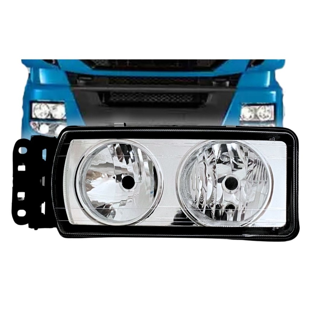Farol Dianteiro Principal Para Iveco Stralis Tector AP06 Fundo Cromado Lado Esquerdo Motorista