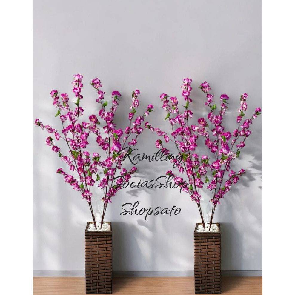 Kit 2 Arranjos Sakura Cerejeira 120cm com Pedra Ovo Par De Arranjos Para Escritórios e Salas Decoração De Ambientes, Loj