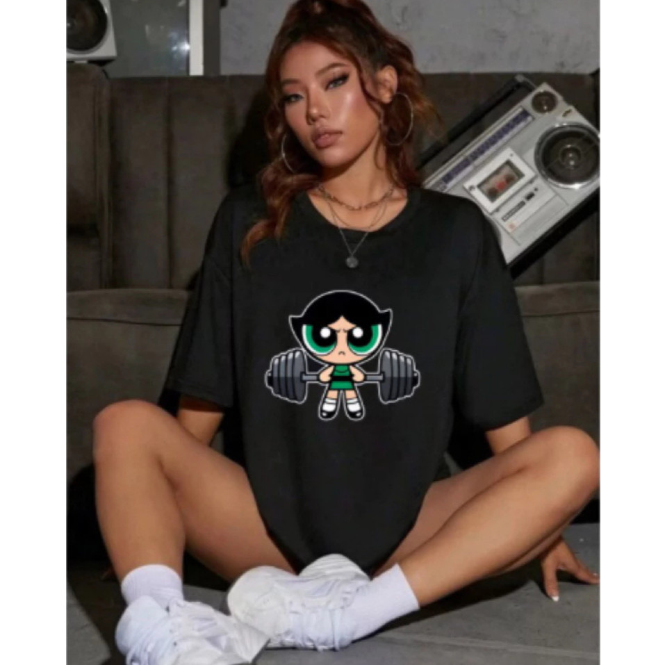 Camiseta Feminina 100% Algodão Camisa Estampada Meninas Super Poderosas "Docinho Maromba" Academia