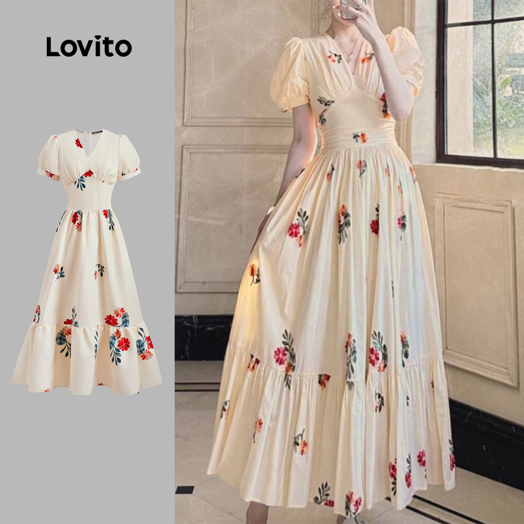 Lovito Vestido Boho Padrão Floral Vestido Verão/Primavera Para Mulheres L124AD343 - Women Clothes