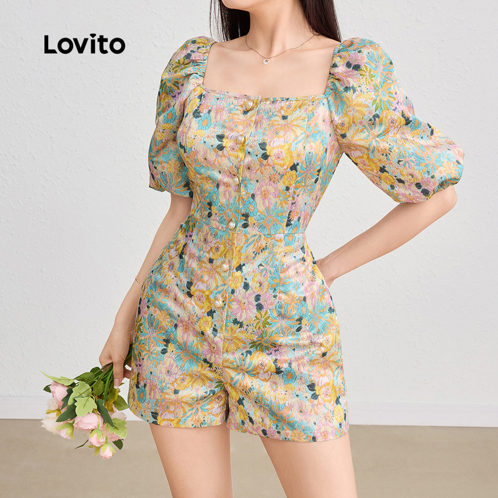 Lovito Macacão Boho Floral com Botões para Mulheres L124AD365 - Women Clothes