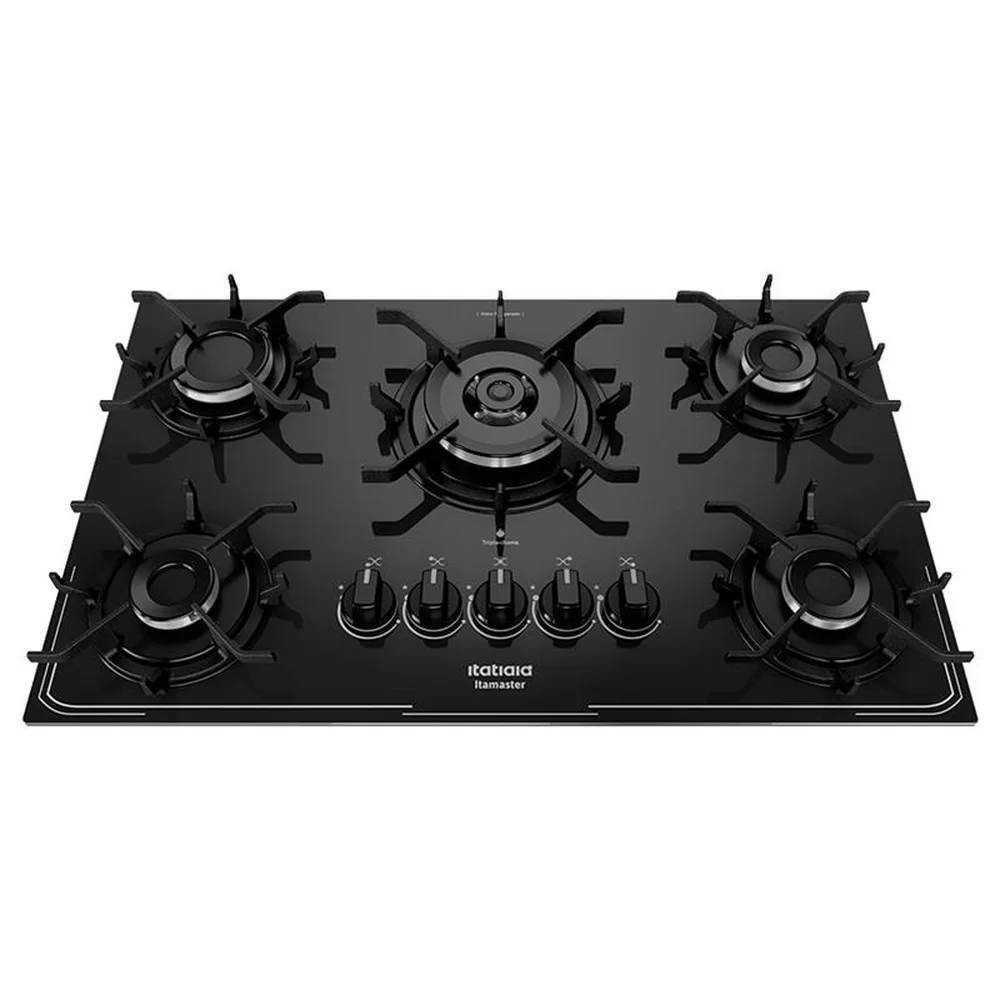 Cooktop 5 Bocas Itatiaia Itamaster Vidro Temperado Gás Tripla Chama 5Q Preto Bivolt