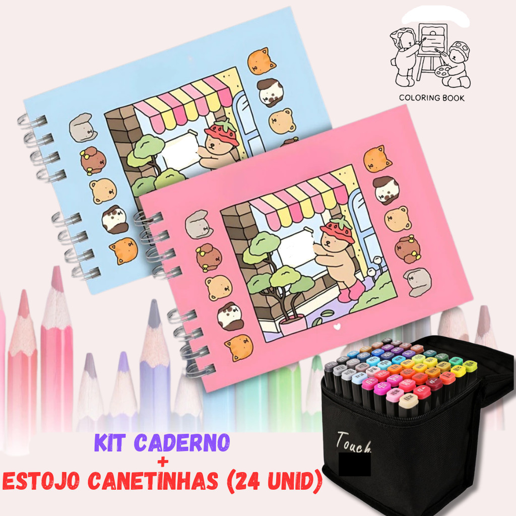 Kit de Livro de Colorido BooBoo Goods 50 Folhas+Jogo Caneta Marcadora  24/36/48/60/80/120 ...